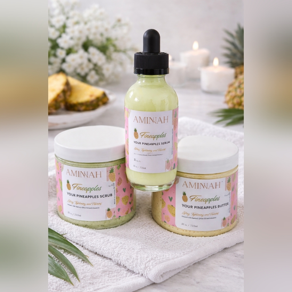 🍍✨Aminnah Pineapple Body Care Bundle – 8oz Butter & Scrub + 4oz Oil 🍍